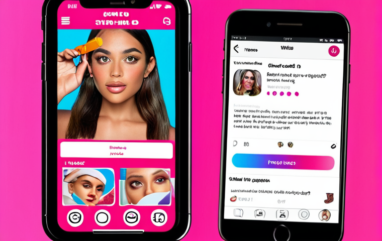**Interactive Instagram Story:** A vibrant and engaging Instagram Story frame featuring interactive elements like polls and question stickers related to a new line of cosmetic products. Close-up on a smartphone screen displaying the story.