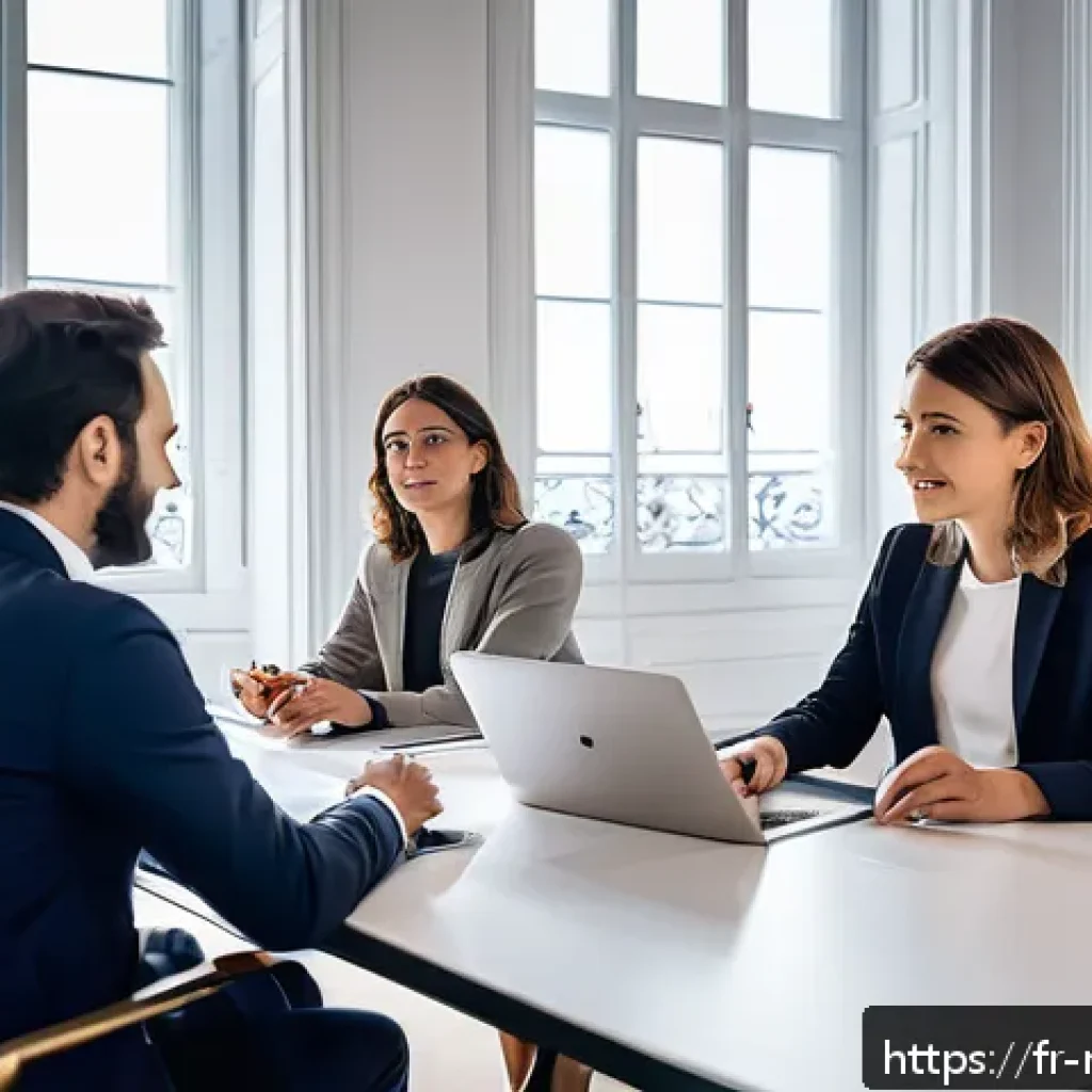 미디어 플래너의 광고 캠페인 기획 프로세스 - A modern marketing strategy meeting in a bright Parisian office, featuring diverse French profession...